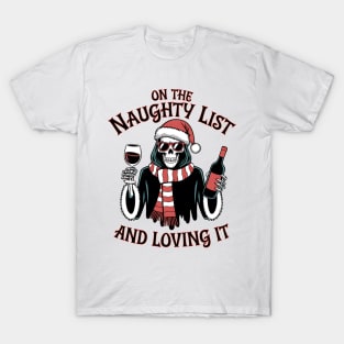 On The Naughty List Grim Reaper Christmas T-Shirt